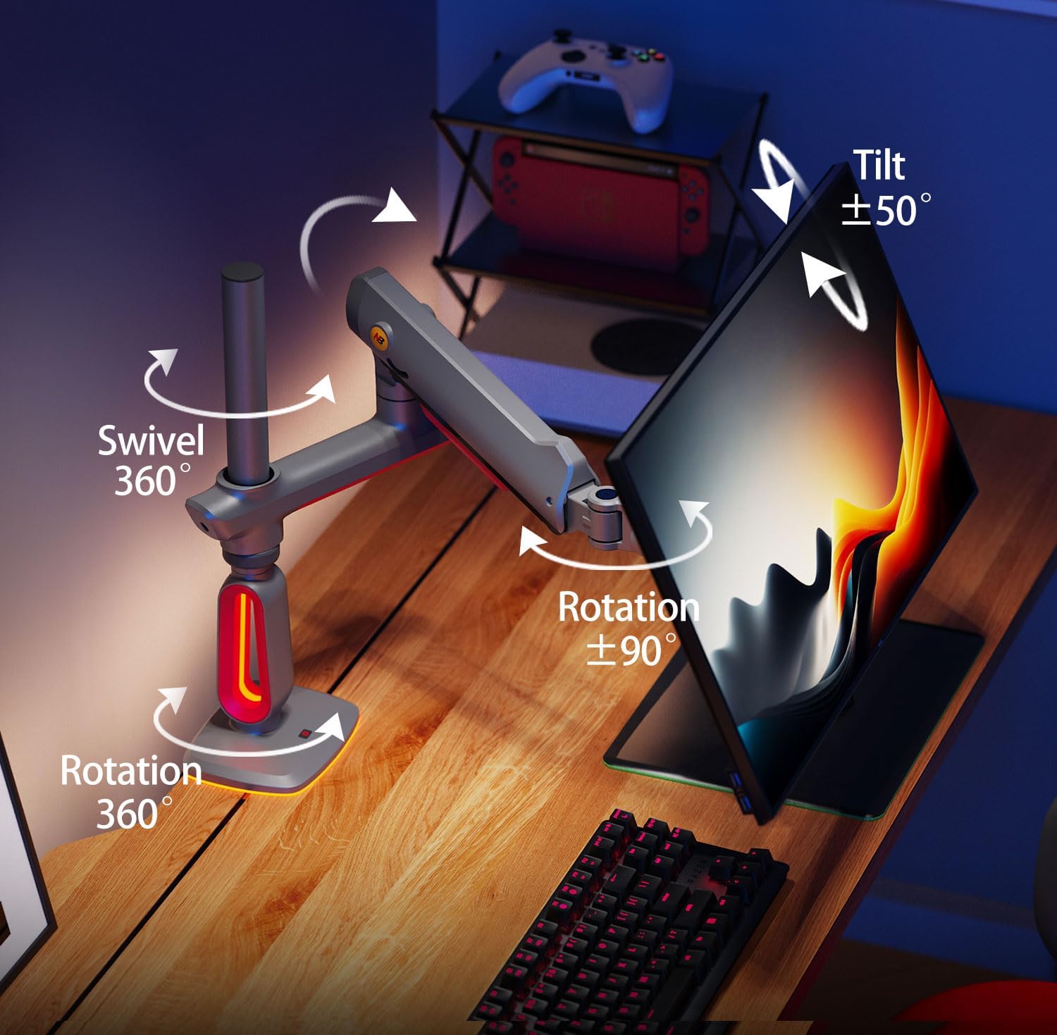 resimler/genel/NB North Bayou L70-Gaming RGB Kırmızı, 32-60 inch Profesyonel Oyuncu Monitör Standı