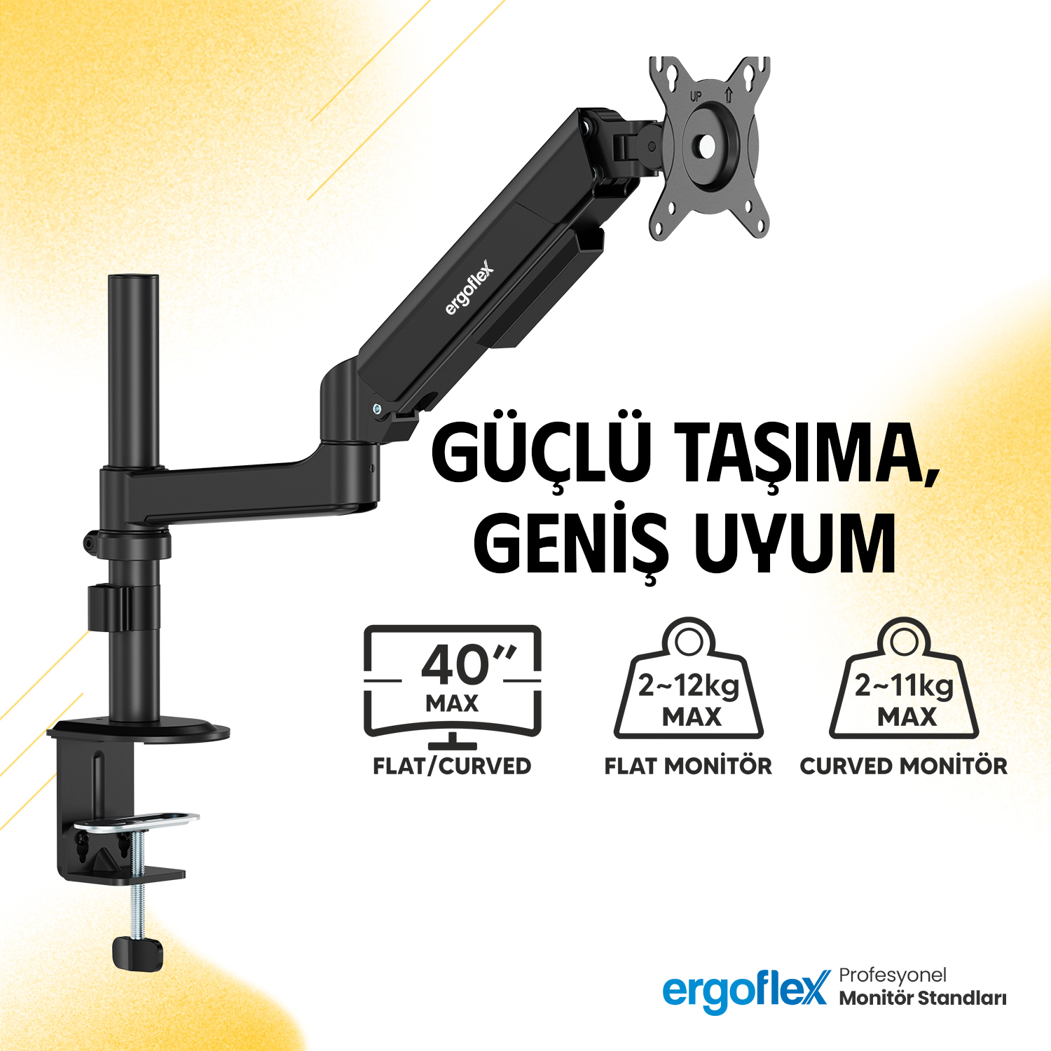 resimler/genel/Ergoflex EF S10 Siyah 22-40inch Amortisörlü 12 kg Monitör Standı 2026 Versiyon