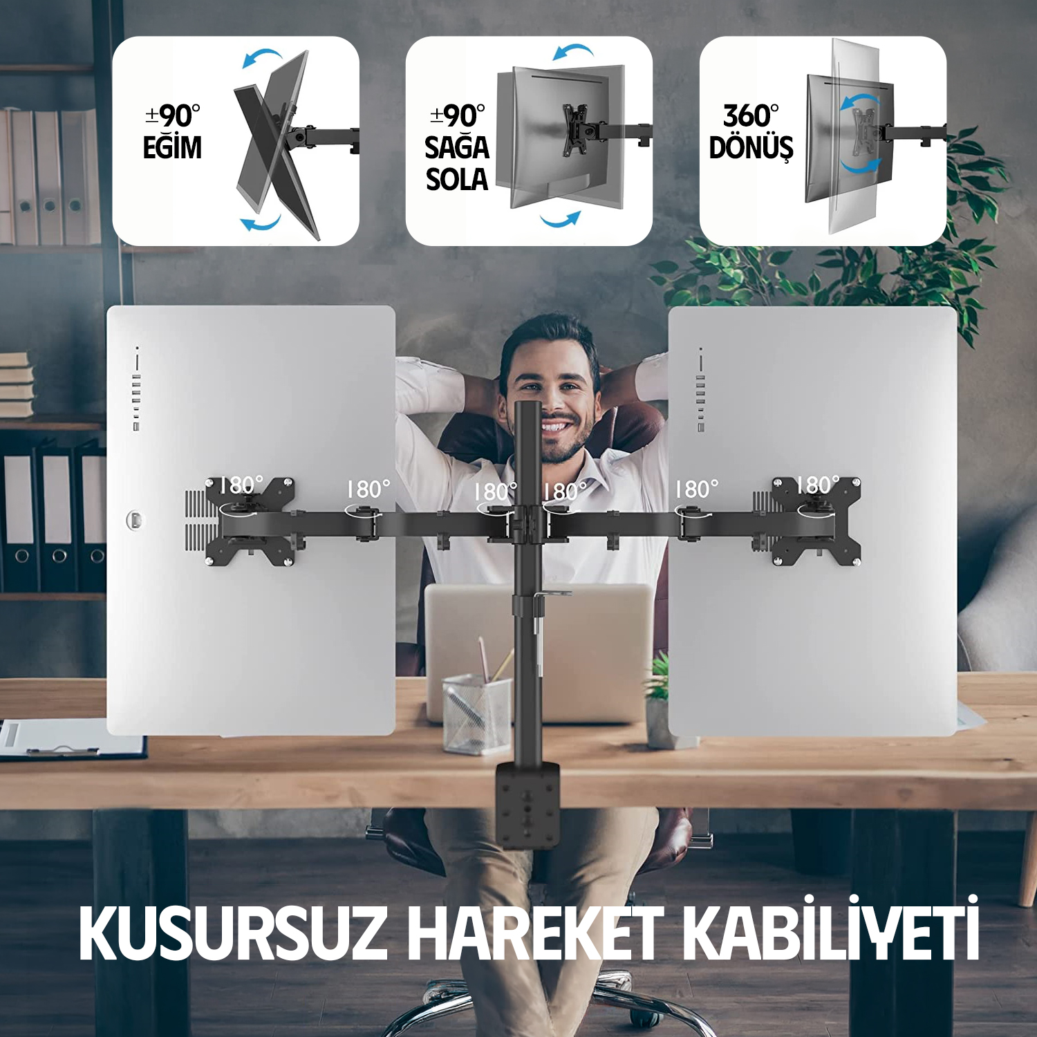 resimler/genel/Ergoflex EF52 13-27inch Çift Kol Asansörlü 2-8 kg Monitör Standı