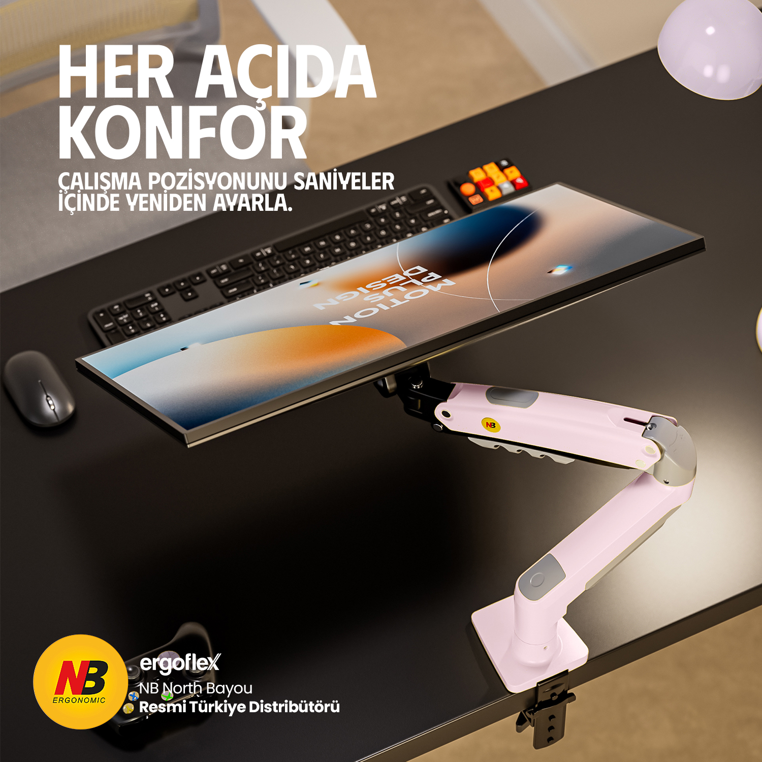 resimler/genel/NB Ergonomic NB F80 17-30inch Amortisörlü 2-9 kg Monitör Standı Pembe