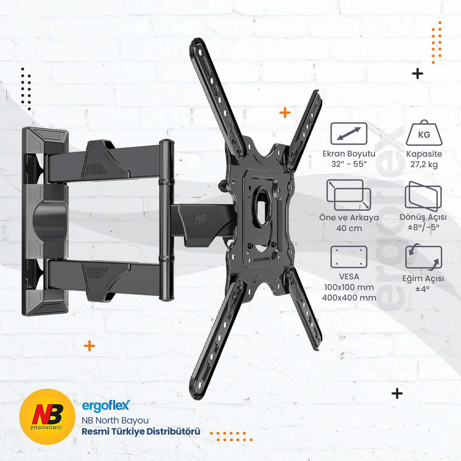 resimler/genel/NB Ergonomic NB P4 Ultra Ince 32-55inch Hareketli TV Askı Aparatı