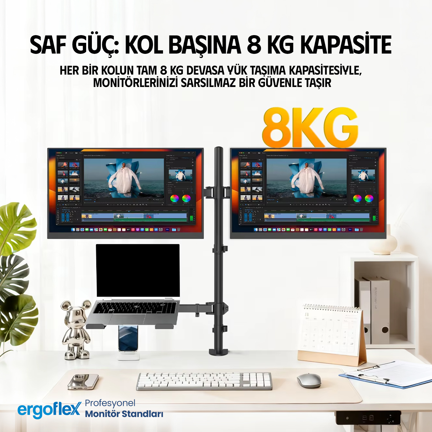 resimler/genel/Ergoflex EF75 Amortisörlü 17-27 Çift Kol Monitör Tutucu ve 10-17 Laptop Standı