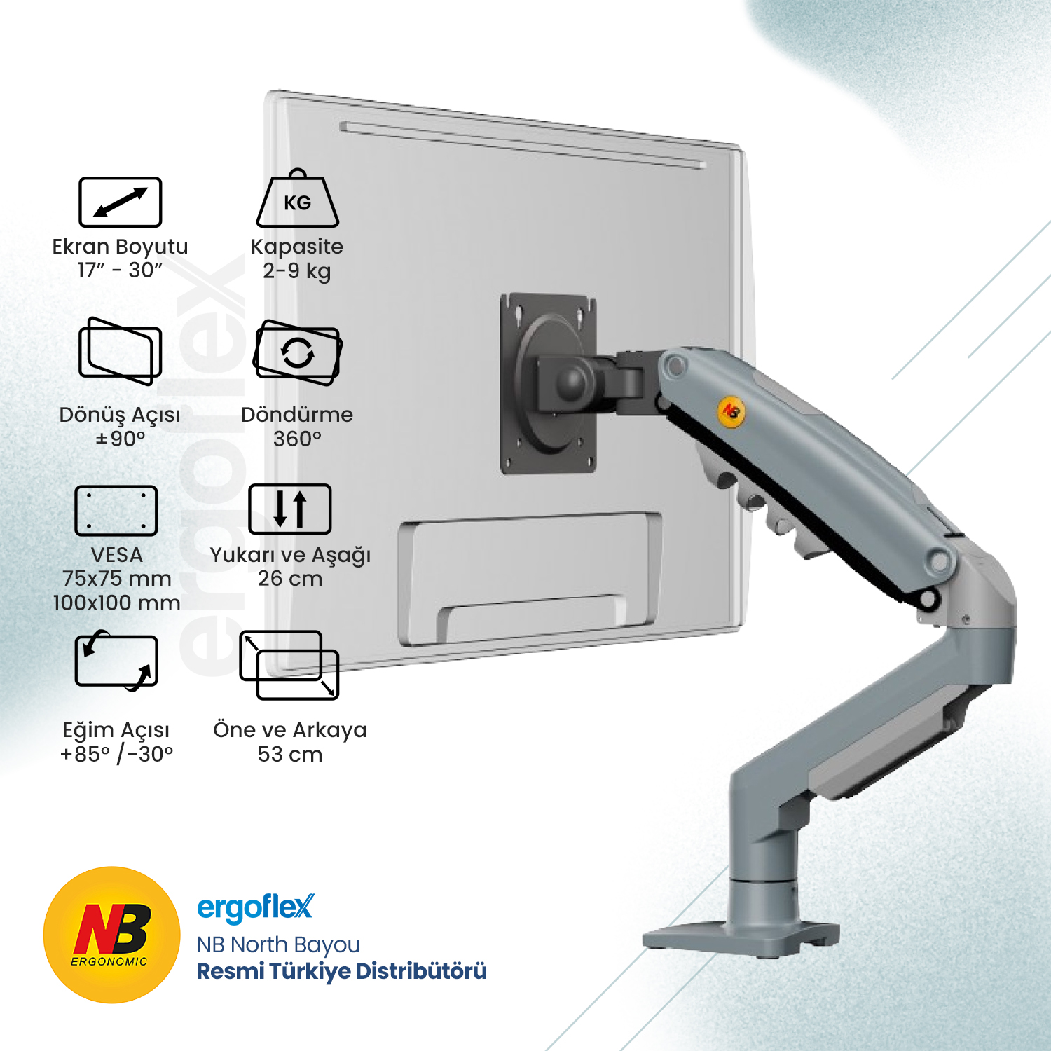 North Bayou Nb F80 Göl Mavisi 17-30 Amortisörlü 2-9 kg Monitör Standı