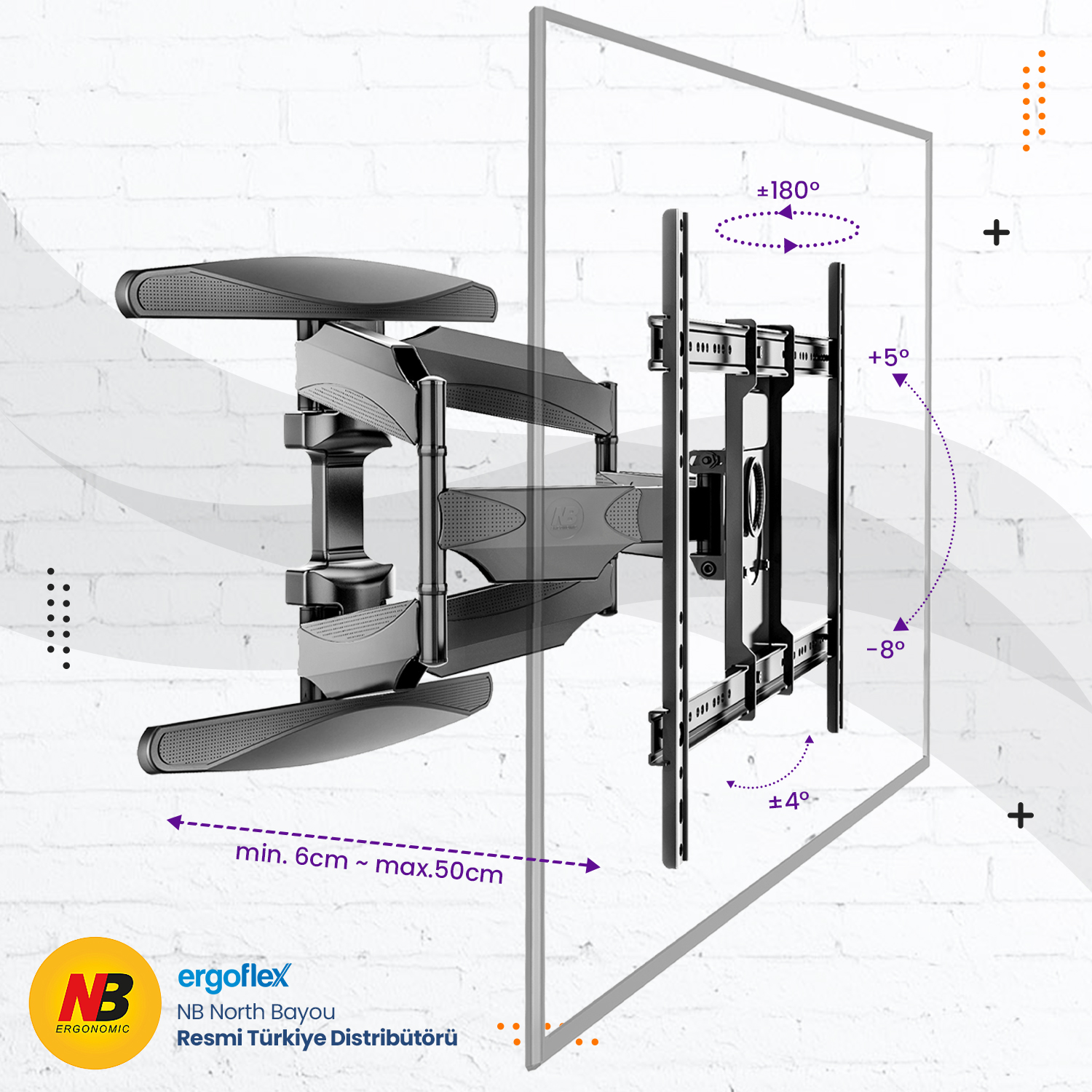 resimler/genel/NB Ergonomic NB P65 Profosyonel 55–85 Inch Hareketli Tv Askı Aparatı