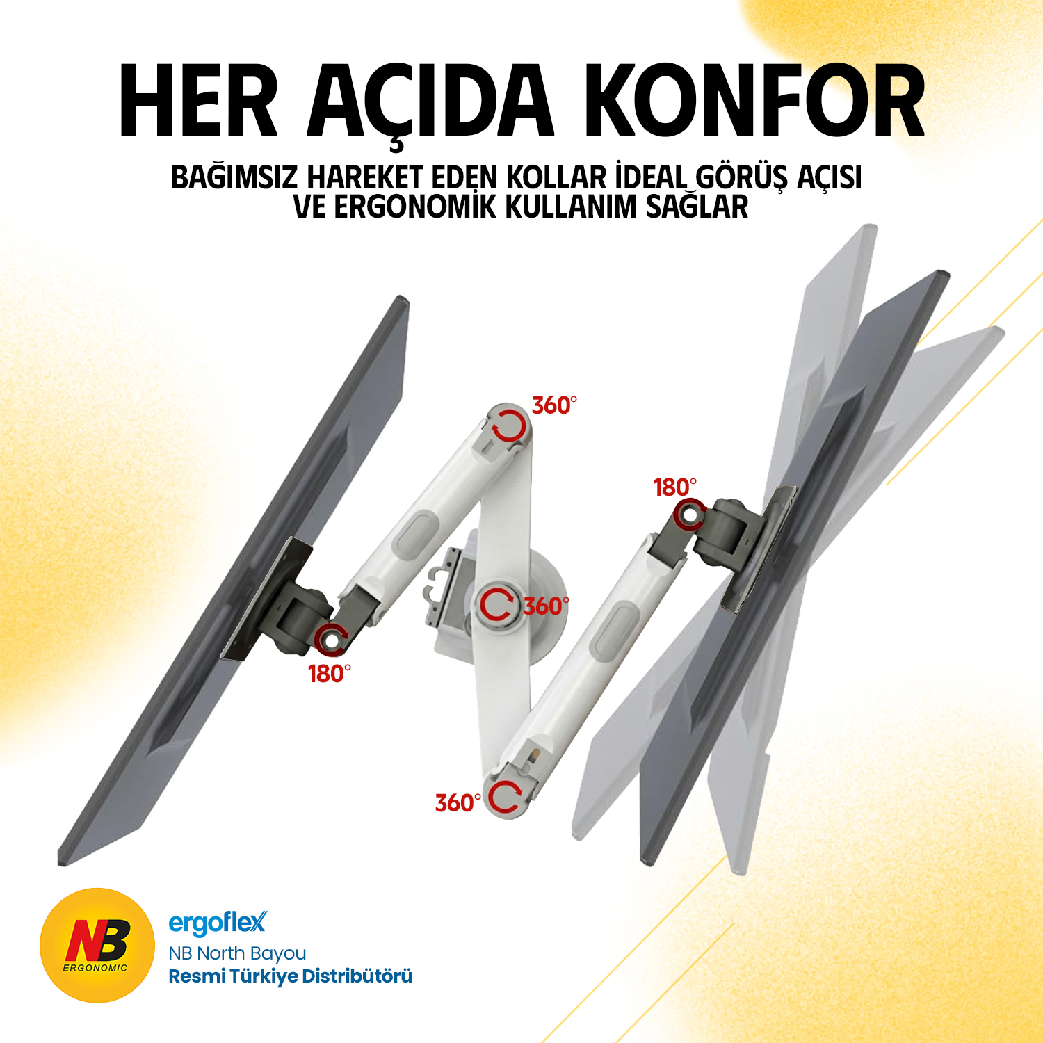 resimler/genel/NB Ergonomic NB H180 22-35inch Çift Kol Amortisörlü 2-9 kg Monitör Standı Beyaz