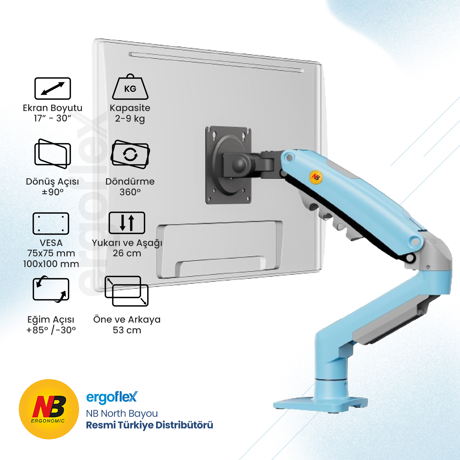 North Bayou Nb F80 Mavi 17-30 Amortisörlü 2-9 kg Monitör Standı