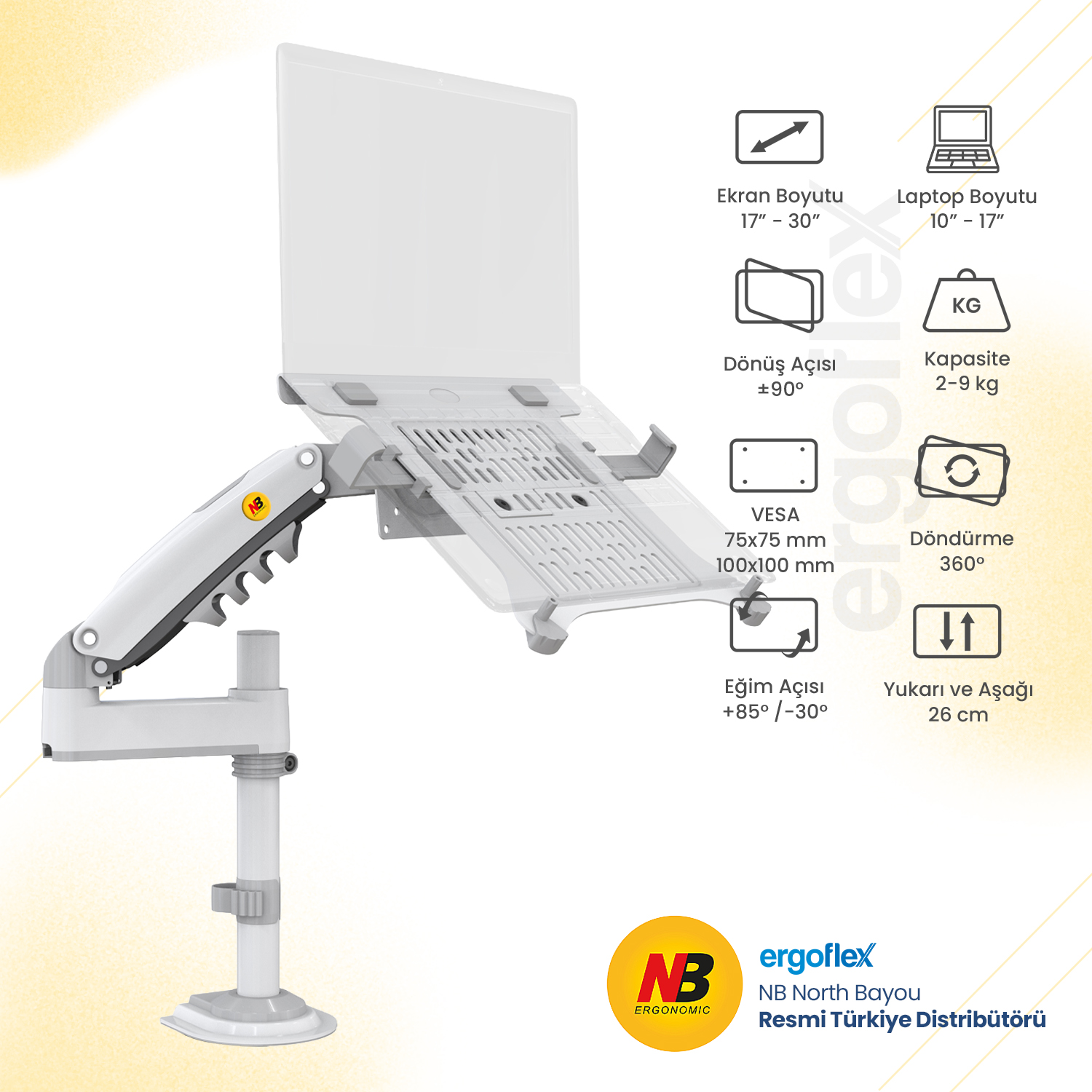 NB Ergonomic NB H100-FP Laptop Standı Beyaz