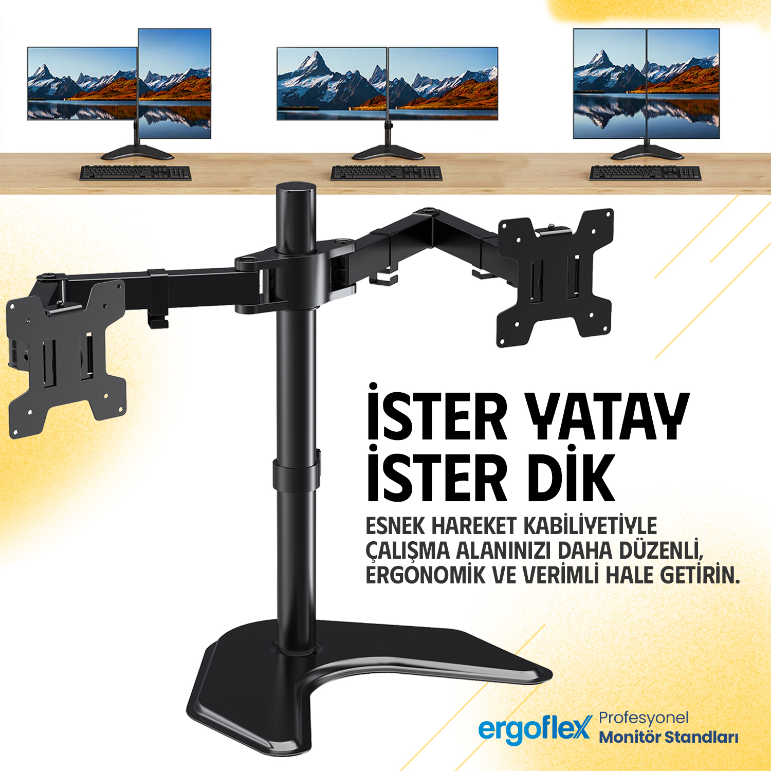 resimler/genel/Ergoflex EF42 13-27inch Çift Kol Asansörlü  2-8 kg Masaüstü Monitör Standı 