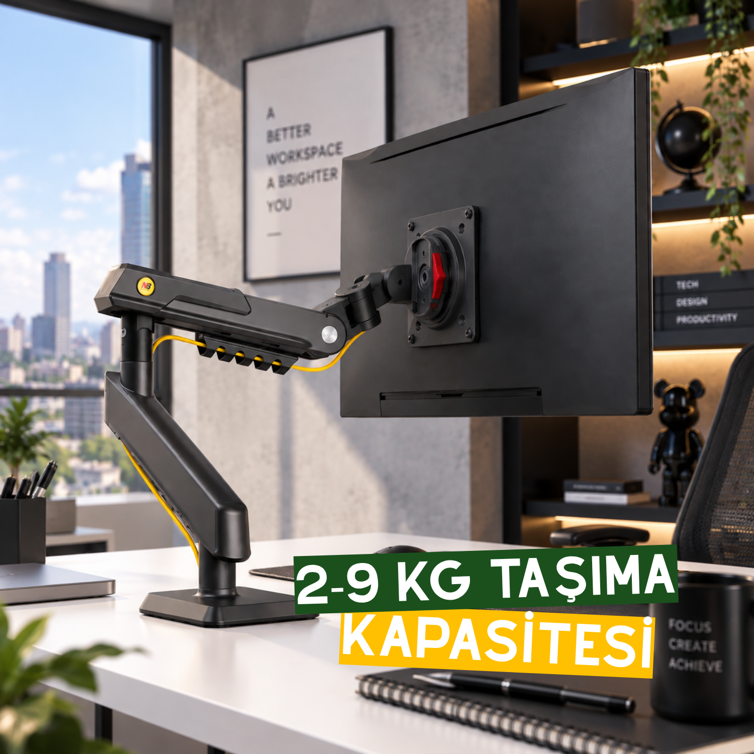 resimler/genel/NB Ergonomic NB A7 Siyah 17-32inch Amortisörlü 2-9 kg Monitör Standı 2026 Versiyon