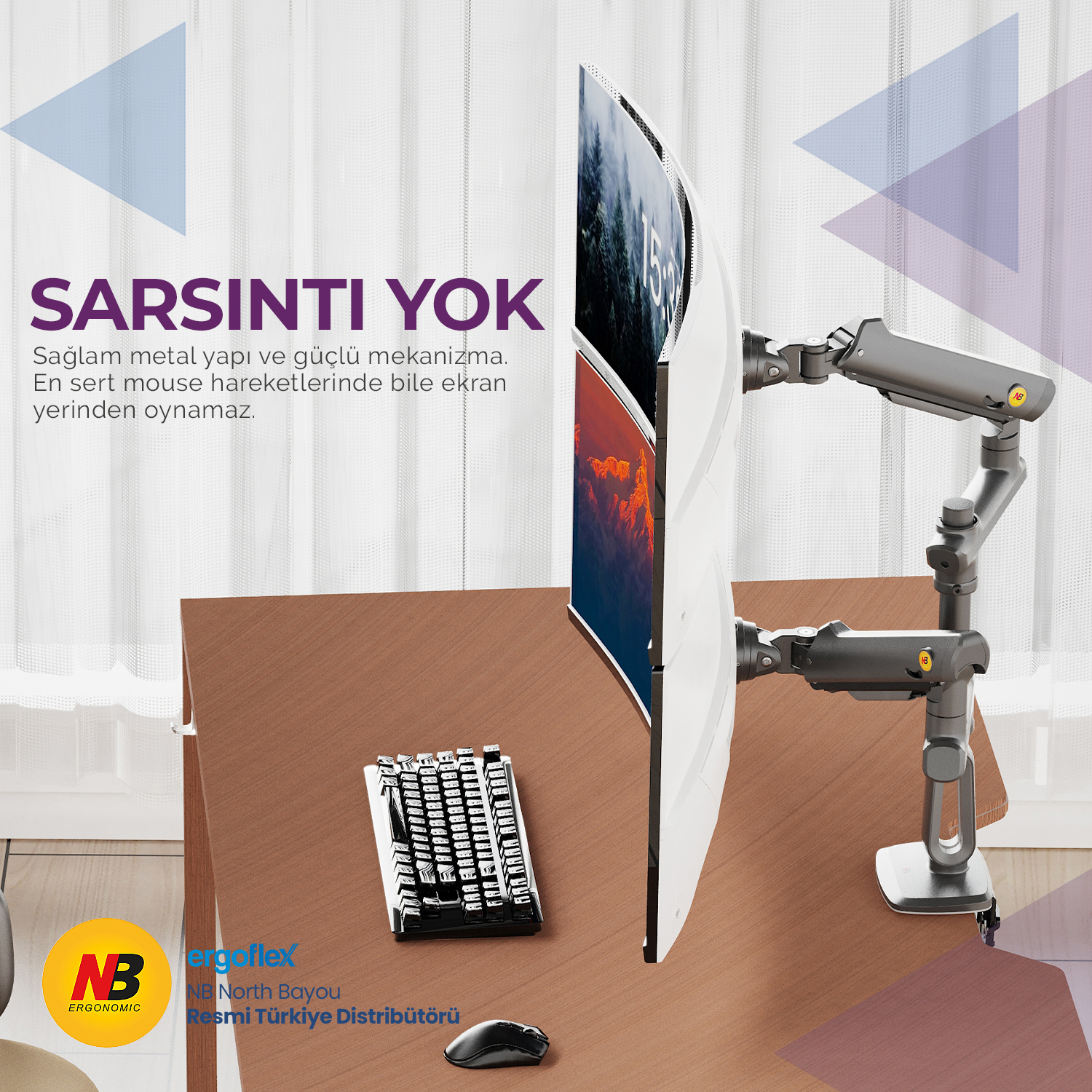 resimler/genel/NB Ergonomic NB D9C 27-50 inch Çift Kol 2-20 kg Profosyonel Gaming Monitör Standı