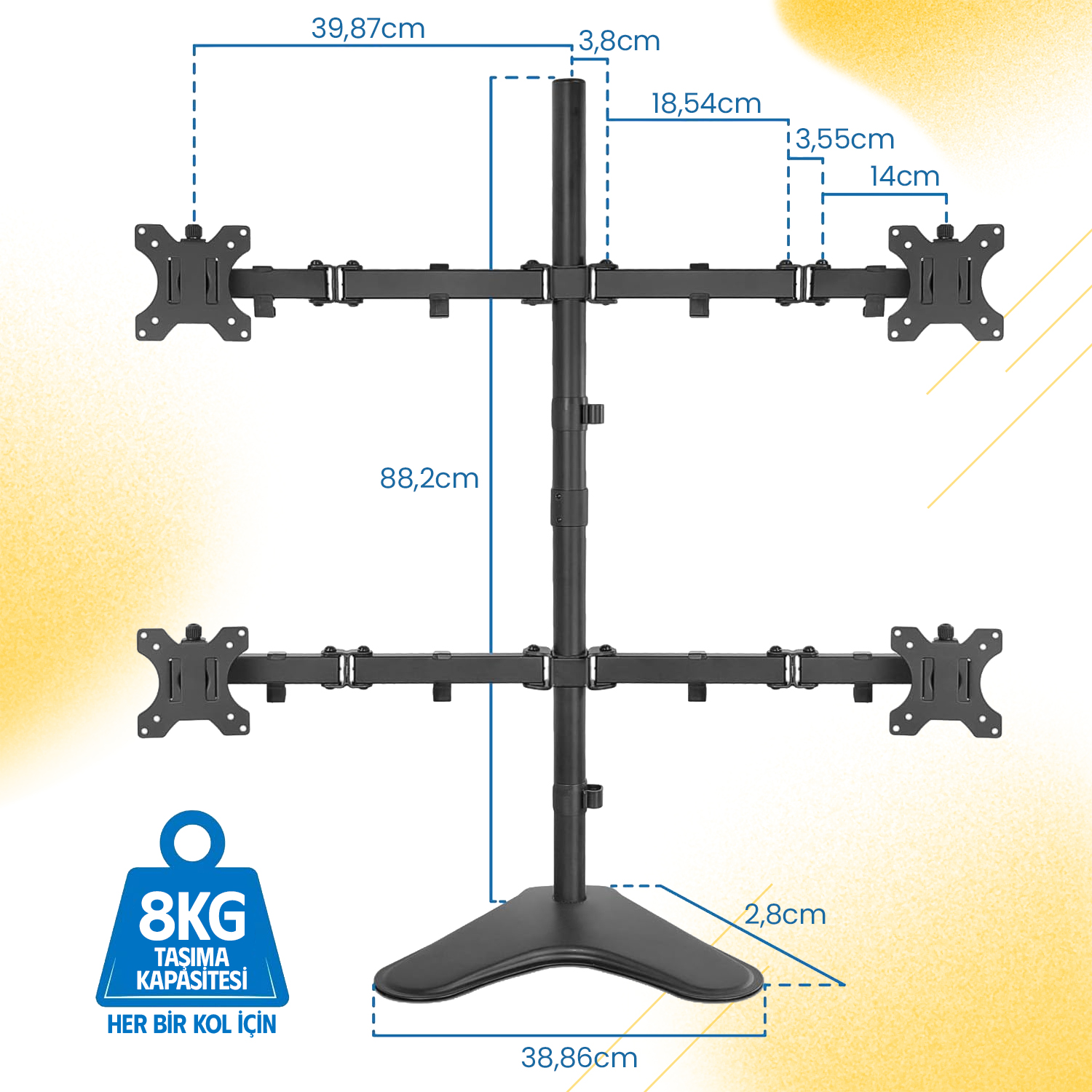 resimler/genel/Ergoflex EF44 13-27inch Dört Kol Asansörlü  2-8 kg Masaüstü Monitör Standı 