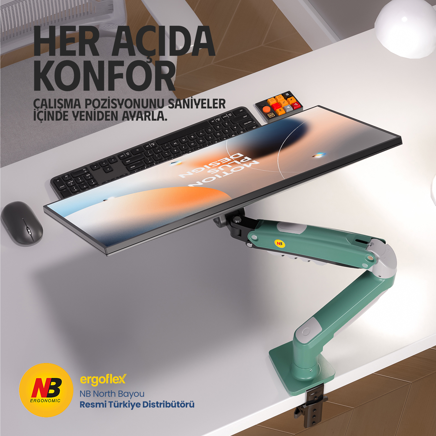 resimler/genel/NB Ergonomic NB F80 17-30inch Amortisörlü 2-9 kg Monitör Standı Zeytin Yeşili