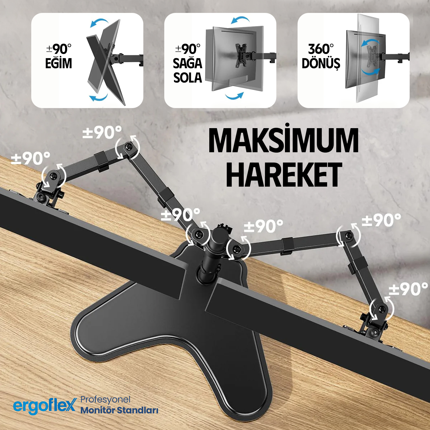 resimler/genel/Ergoflex EF42 13-27inch Çift Kol Asansörlü  2-8 kg Masaüstü Monitör Standı 