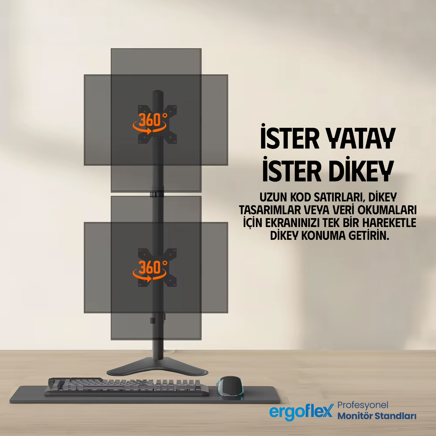 resimler/genel/Ergoflex EF73 13-27inch Çift Kol Asansörlü 2-8 kg Masaüstü Monitör Standı