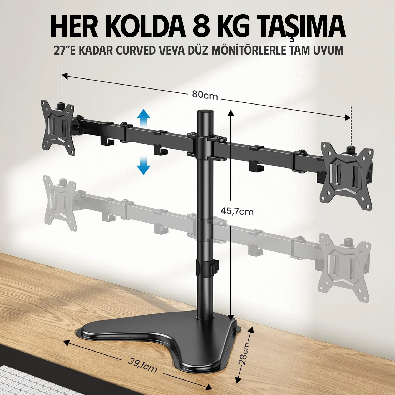 resimler/genel/Ergoflex EF42 13-27inch Çift Kol Asansörlü  2-8 kg Masaüstü Monitör Standı 