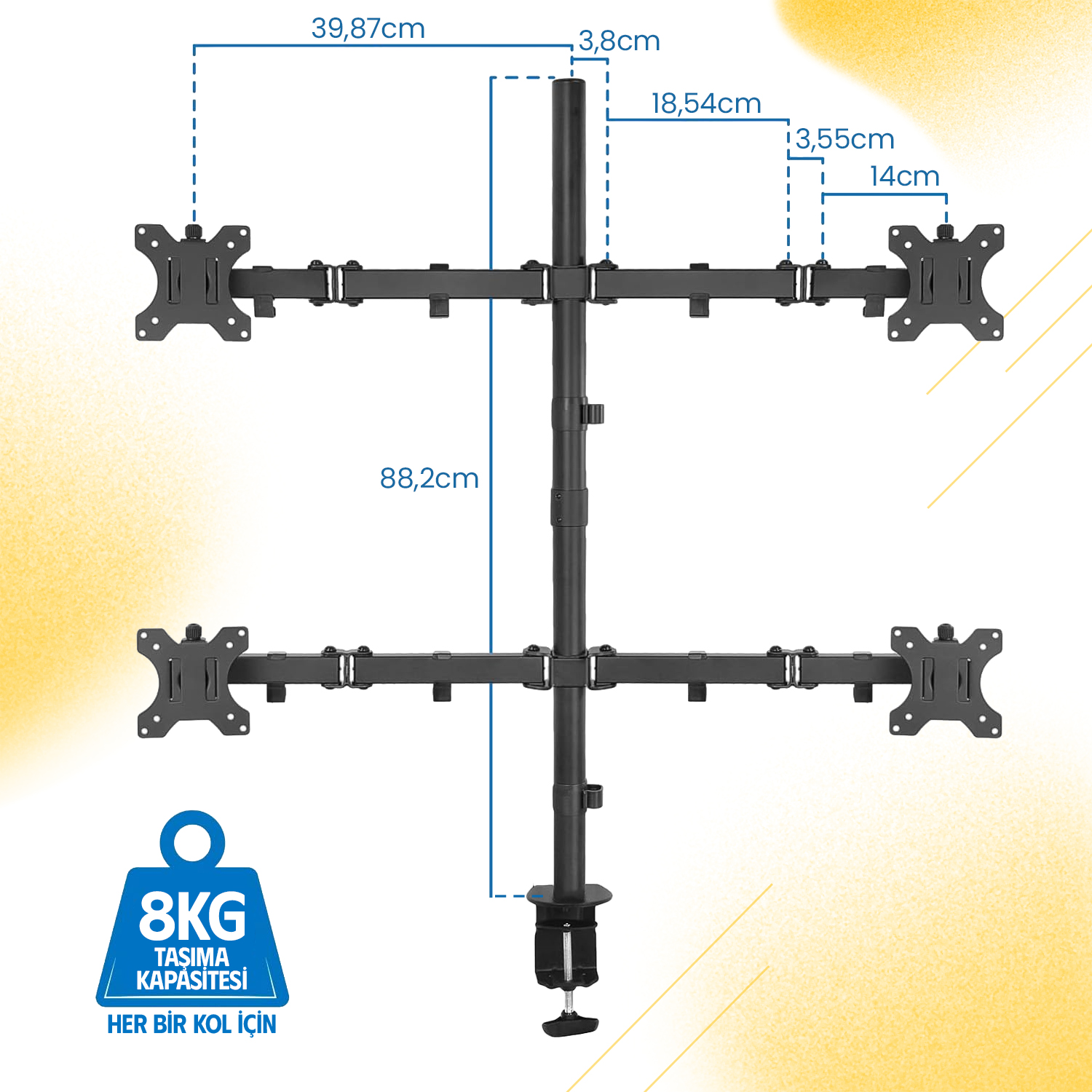 resimler/genel/Ergoflex EF54 13-27inch Dört Kol Asansörlü  2-8 kg Monitör Standı 