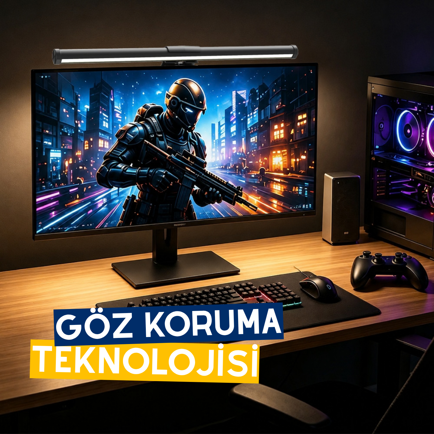 resimler/genel/Ergoflex EF-354 Mıknatıslı Monitör Işık Çubuğu, Kablosuz Kumandalı, Dokunmatik Ayarlanabilir