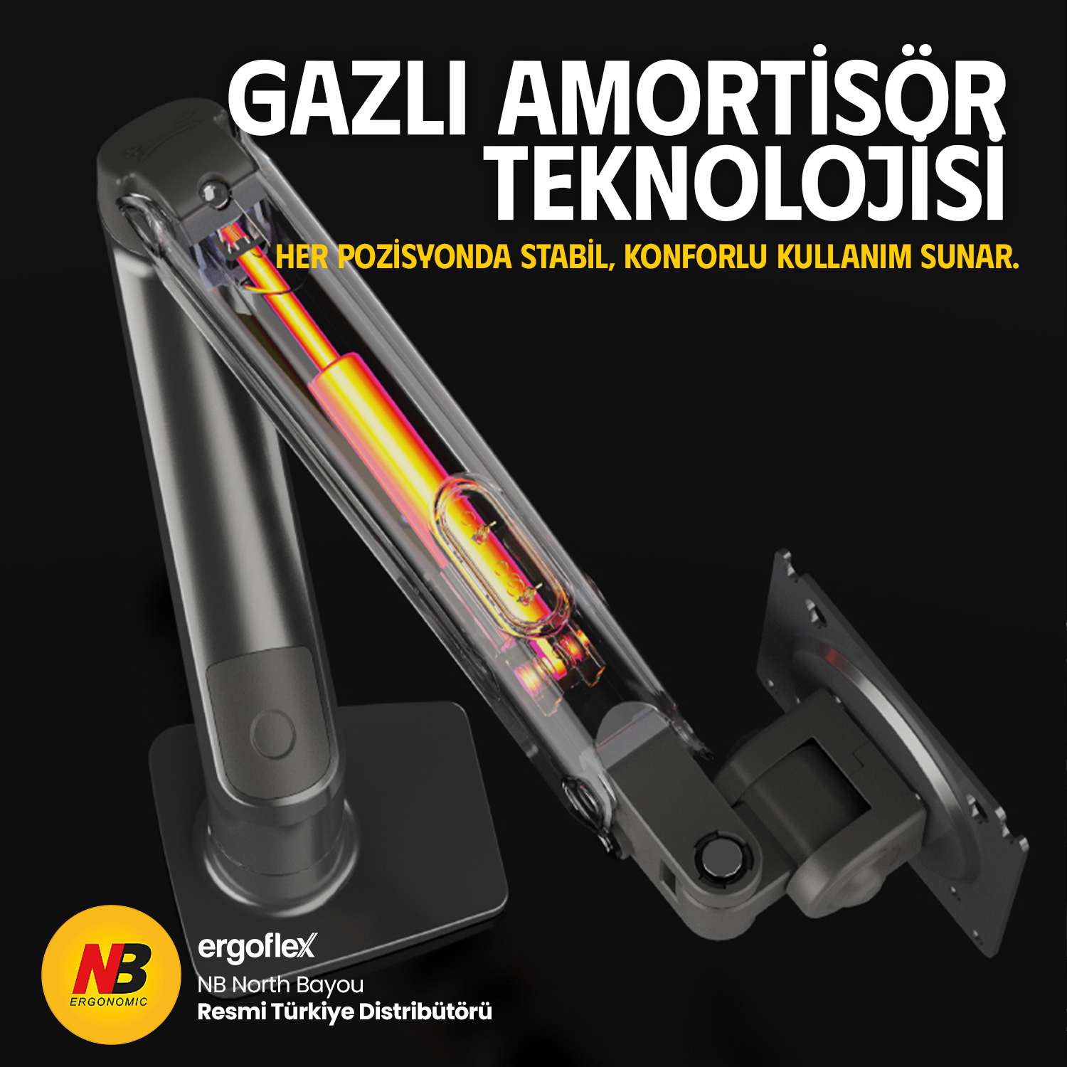 resimler/genel/NB Ergonomic NB F80 Dark Gri 17-32inch Amortisörlü 2-9 kg Monitör Standı 2026 Versiyon