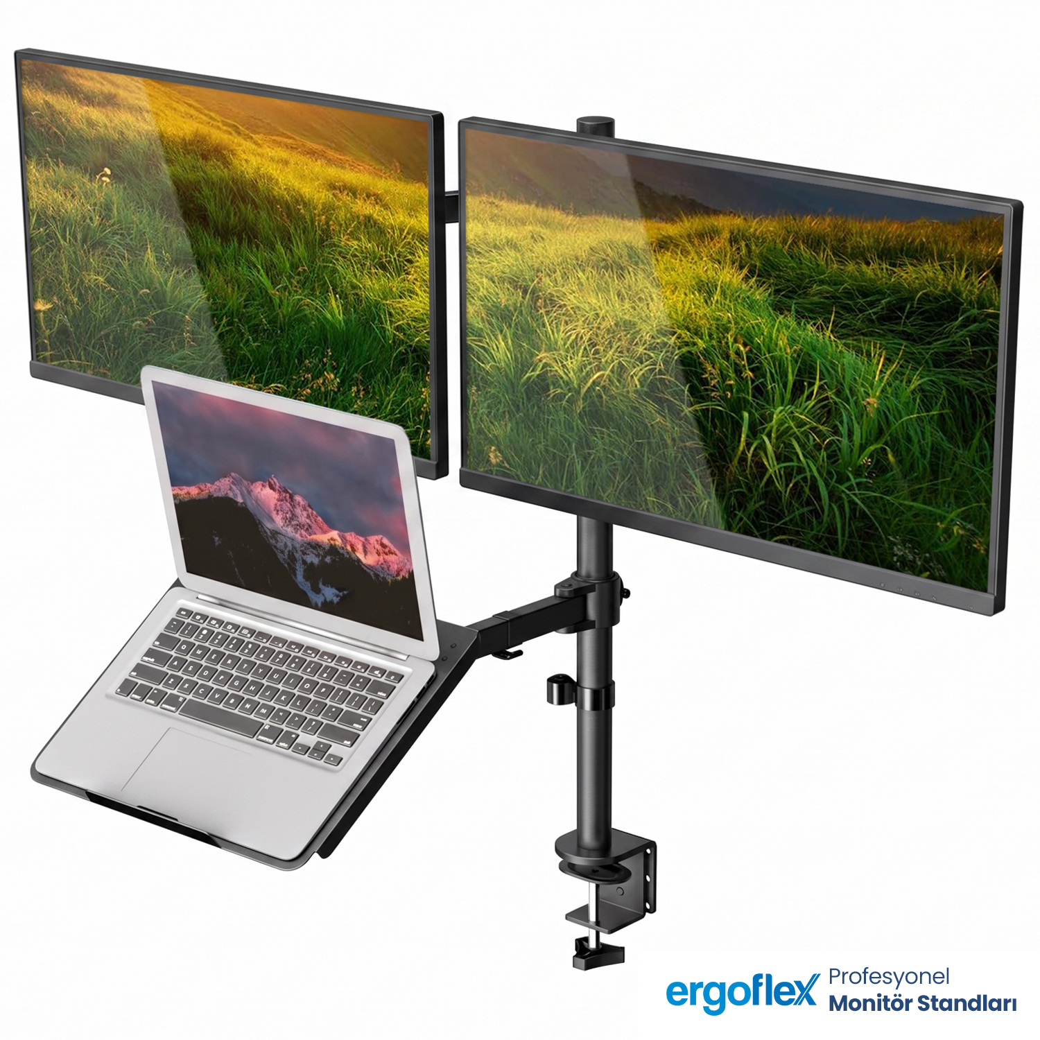Ergoflex EF75 Amortisörlü 17-27 Çift Kol Monitör Tutucu ve 10-17 Laptop Standı