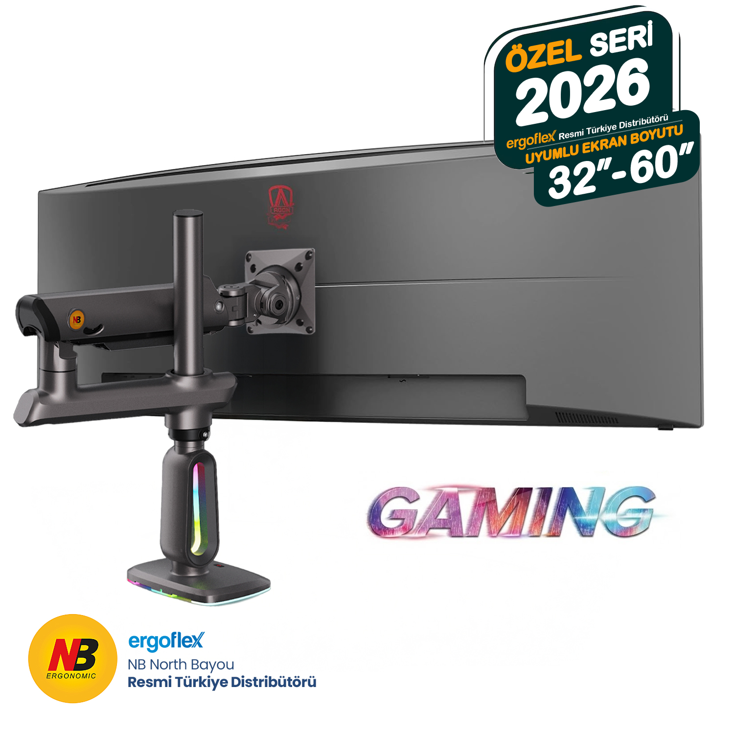 NB Ergonomic NB F7-Gaming , 32-60inch RGB aydınlatma Profesyonel Oyuncu Monitör Standı