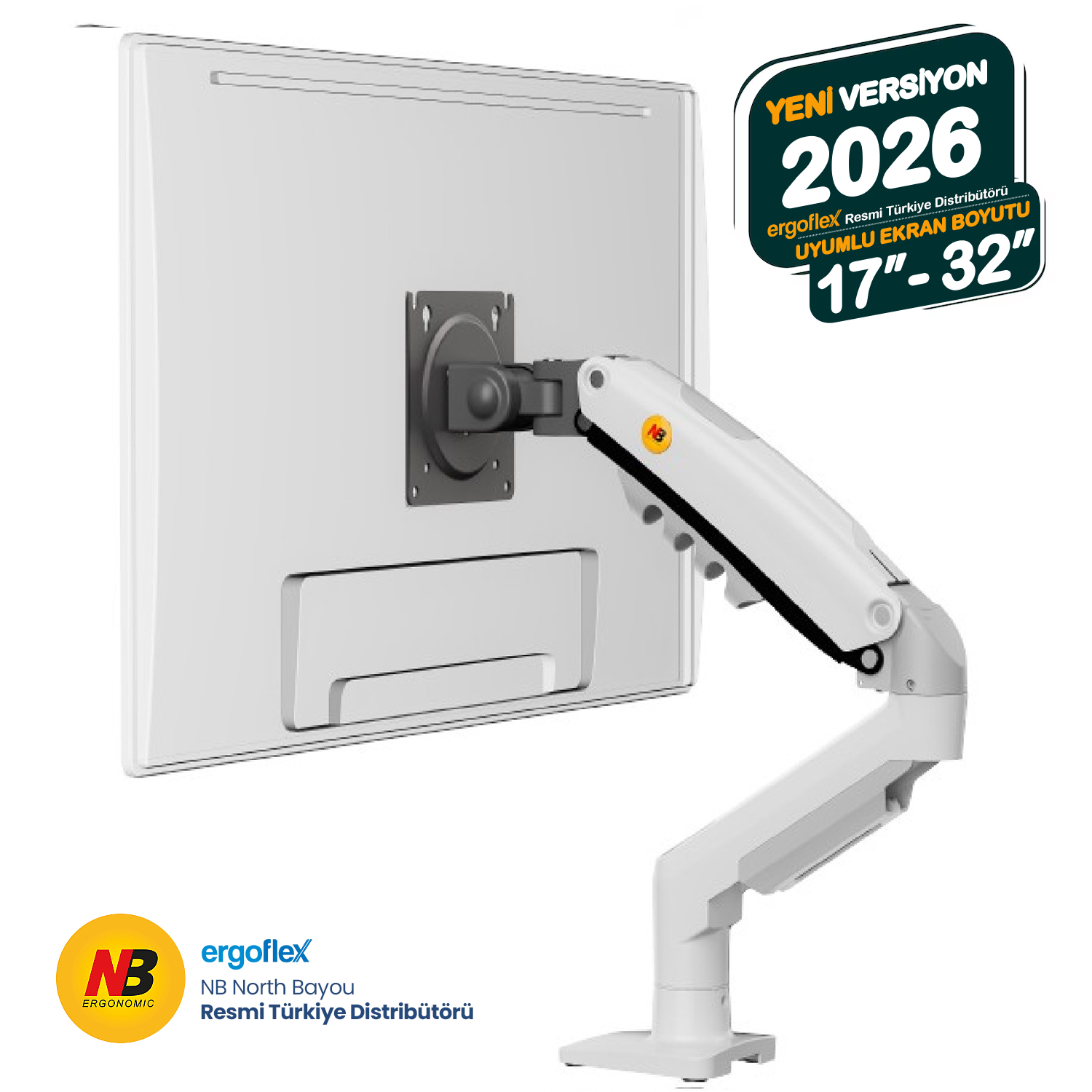 NB North Bayou F80 Beyaz 17-32 Amortisörlü 2-9 kg Monitör Standı