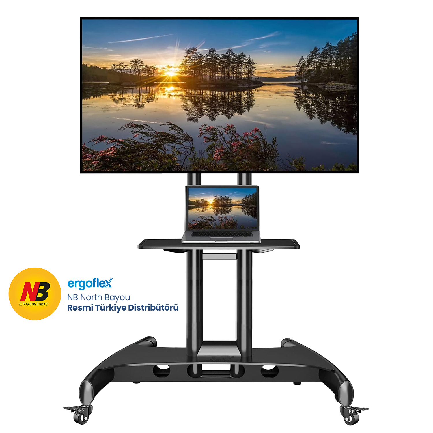 NB Ergonomic NB AVA1500-60-1P LCD LED OLED Plazma Düz Panel Ekranlar için 32-75 inch TUV Sertifikalı Tekerlekli Profosyonel TV Sehpası