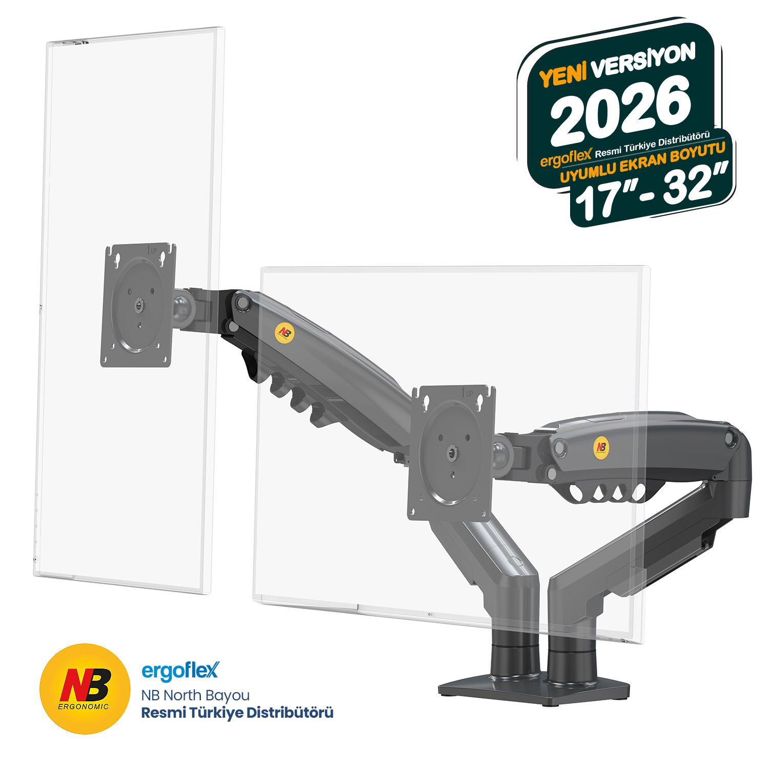 NB North Bayou NB F160 17-32 inch Versiyon Çift Kol 2-9 kg Amortisörlü Monitör Standı 