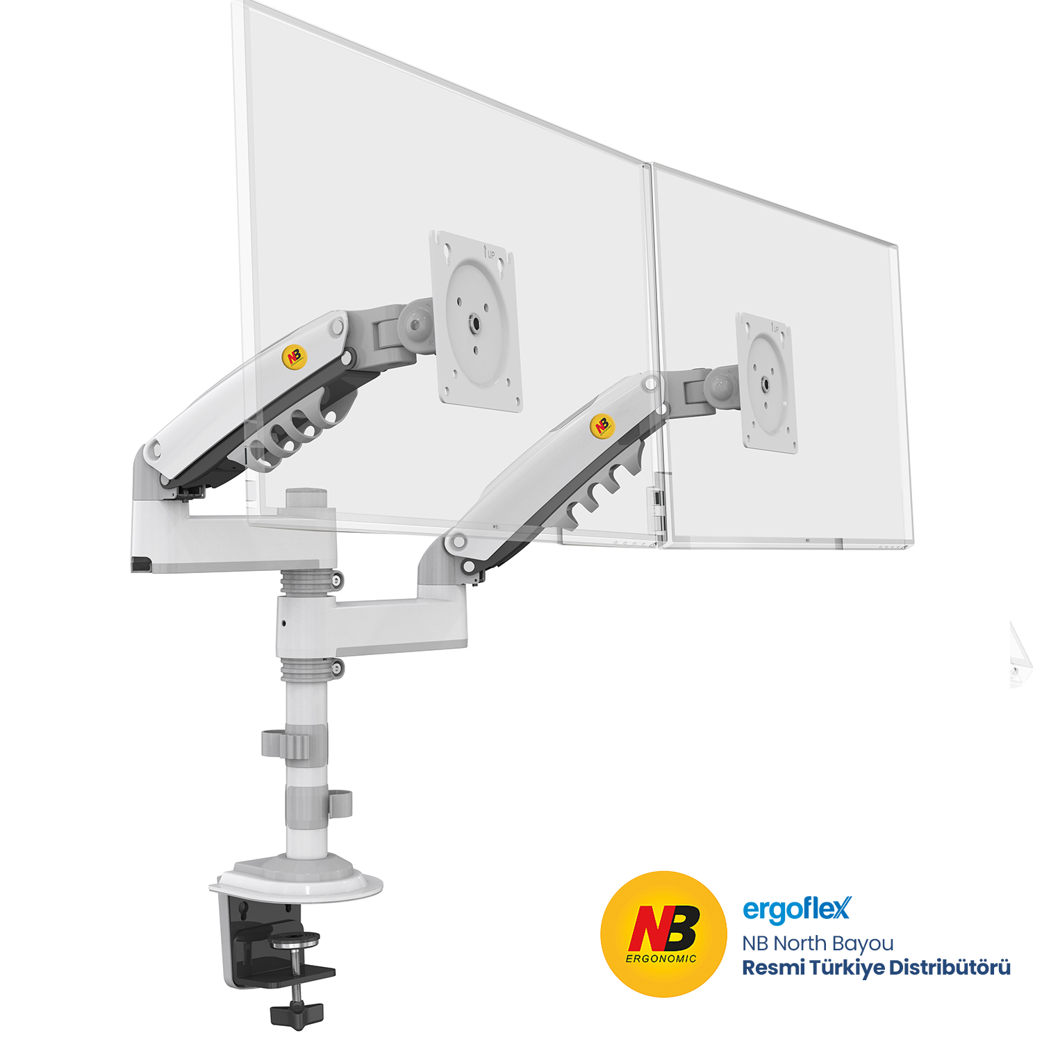 NB Ergonomic NB H180 17-27inch Çift Kol Amortisörlü 2-9 kg Monitör Standı Beyaz